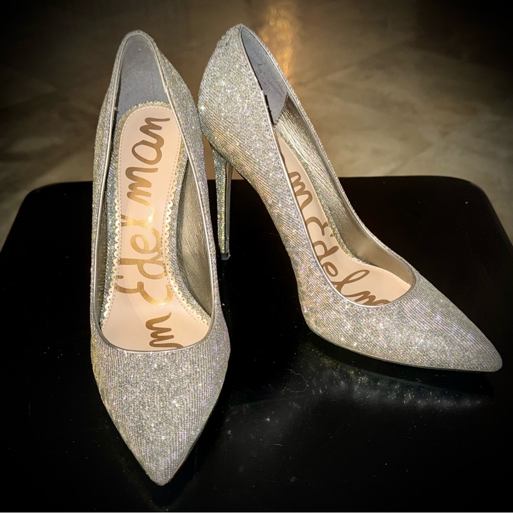 Sam Edelman Silver Glitter Pointed Toe Stilletto Heels Sz 8